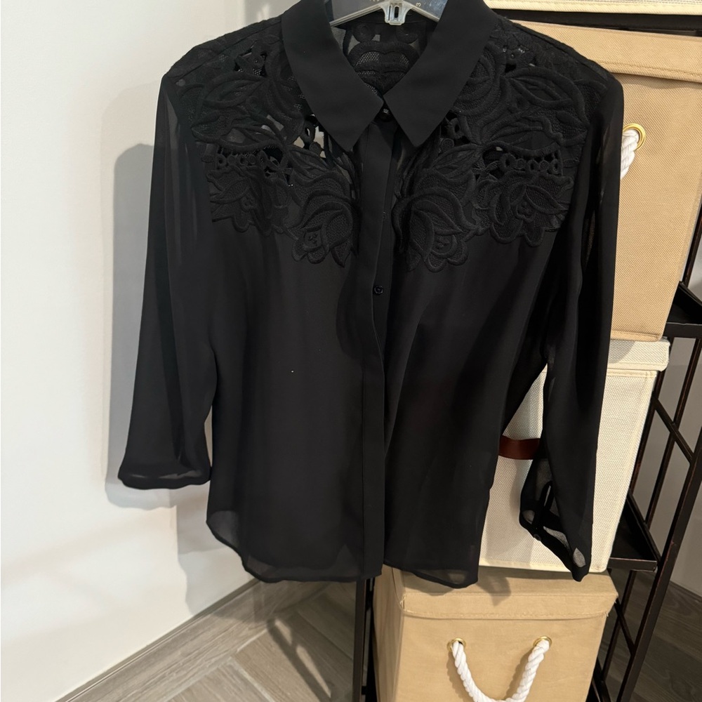 Ted Baker London Black Embellished 3/4 Sleeve Blouse